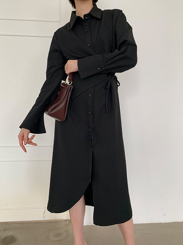 Cropped Lapel Long Sleeves Midi Dress