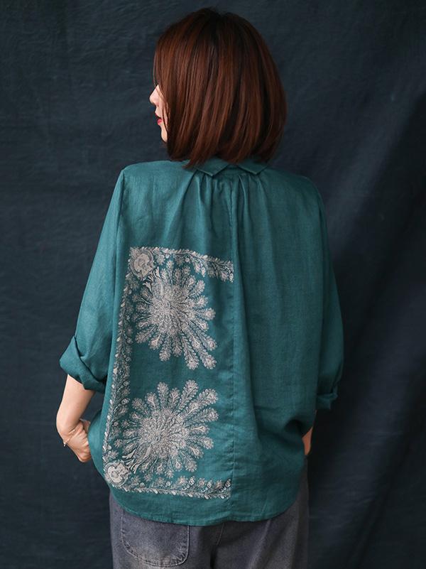 Vintage Ethnic Style Splicing Printed Shirt