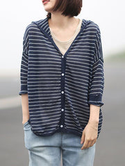 Casual Striped Hooded Light Outwear