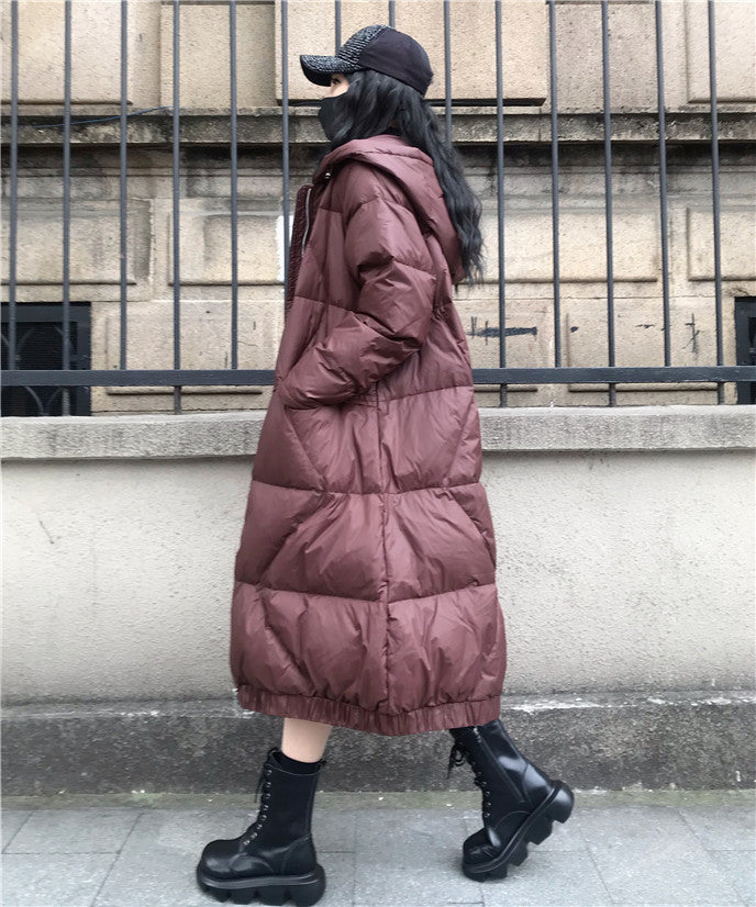 Large Size Loose Mid-Length Thick Hooded Down Coat