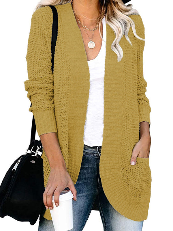 Casual Solid Color Knitted Cardigan Top