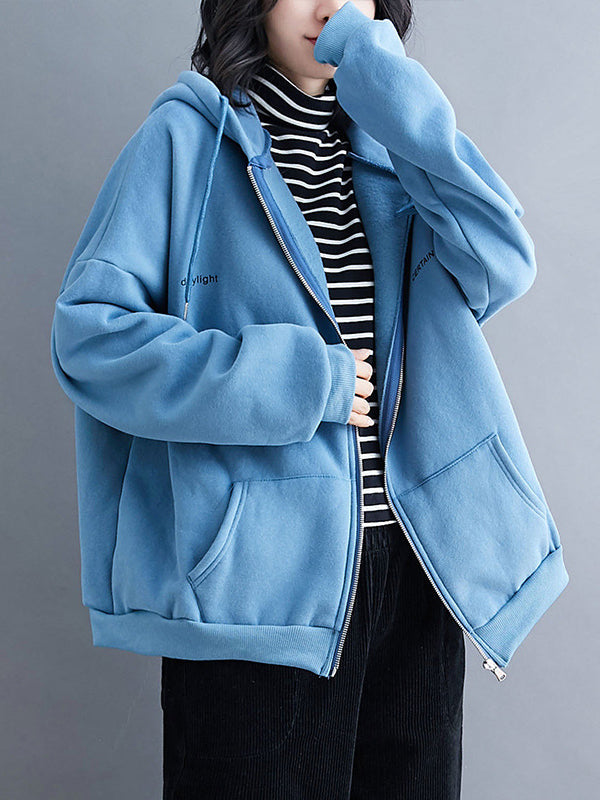 Hooded Solid Zipper Coat