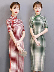 Vintage Plaid Improved Long Cheongsams