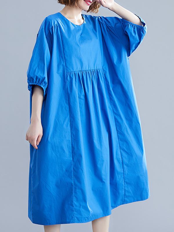 Casual Loose Solid Half-Sleeve Long Dress