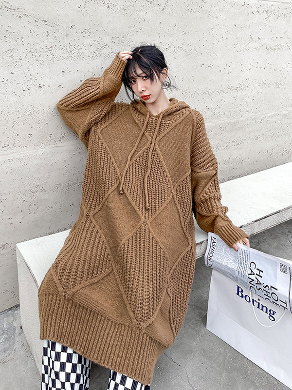 Loose Solid Color Thicken Hooded Midi Dress