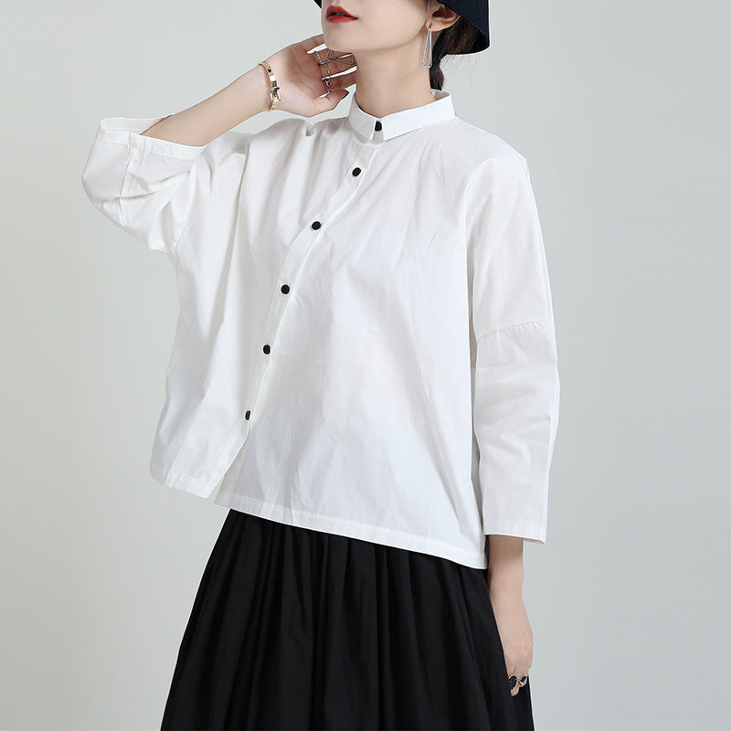 Lapel Solid Original Short Blouse