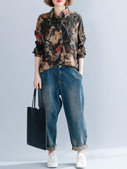 Vintage Loose Flower Print Shirt
