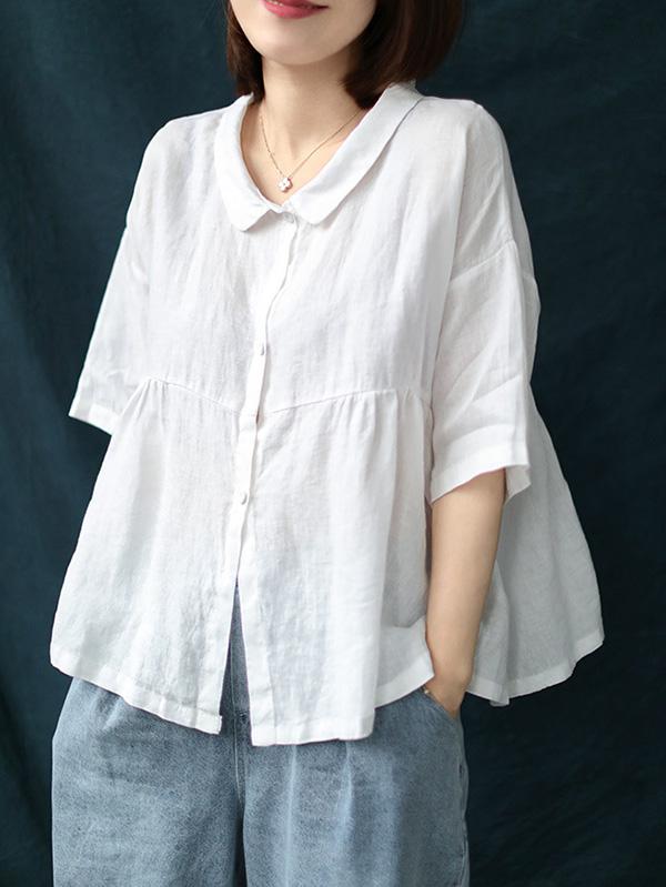 Plus Size Loose Linen Solid Shirt