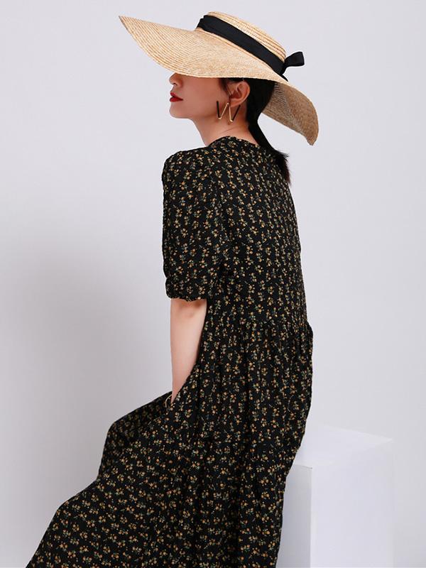 Fashion Floral Bishop Sleeve Dress