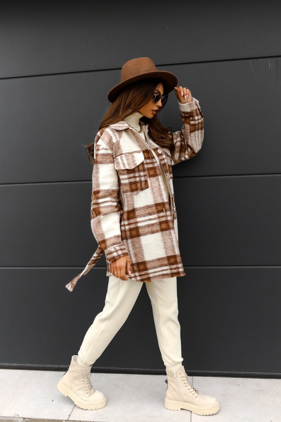 Casual Plaid Long Sleeve Thicken Shirt With Belt