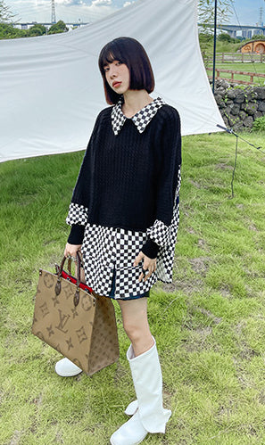 Retro Fake Two Piece Stitching Contrast Color Sweater