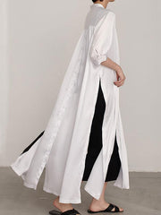 Loose Split-Side Urban Long White Shirt