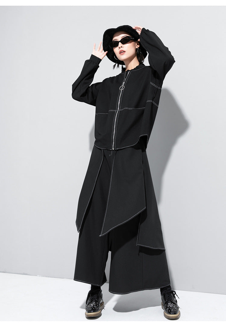 Zipper Casual Batwing Sleeves Coat