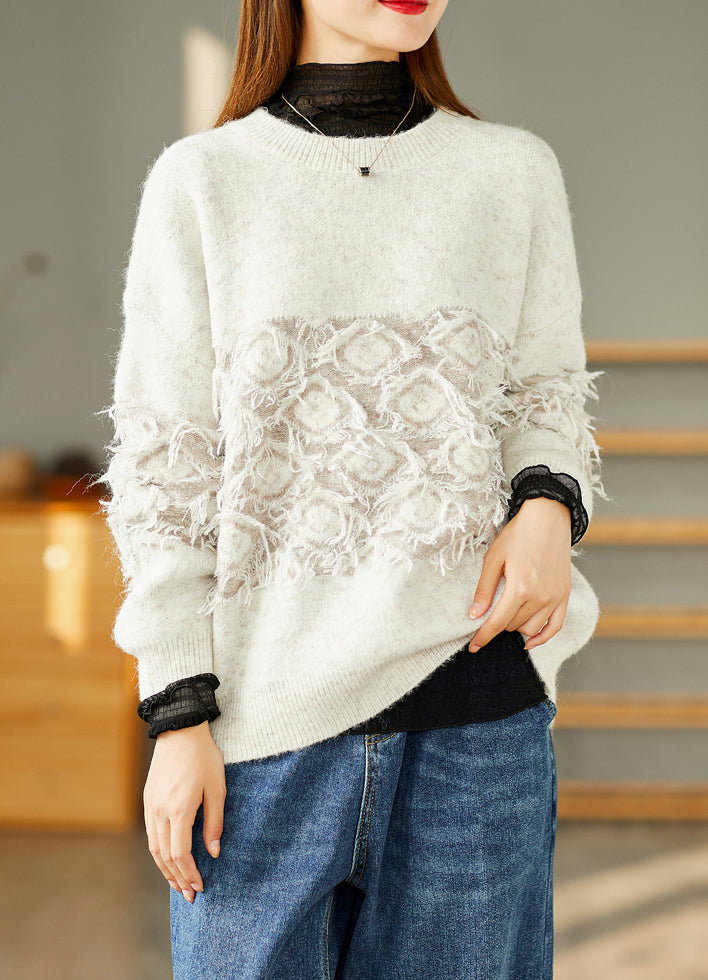 Vintage Jacquard Tassel Round Neck Knitted Loose Sweater