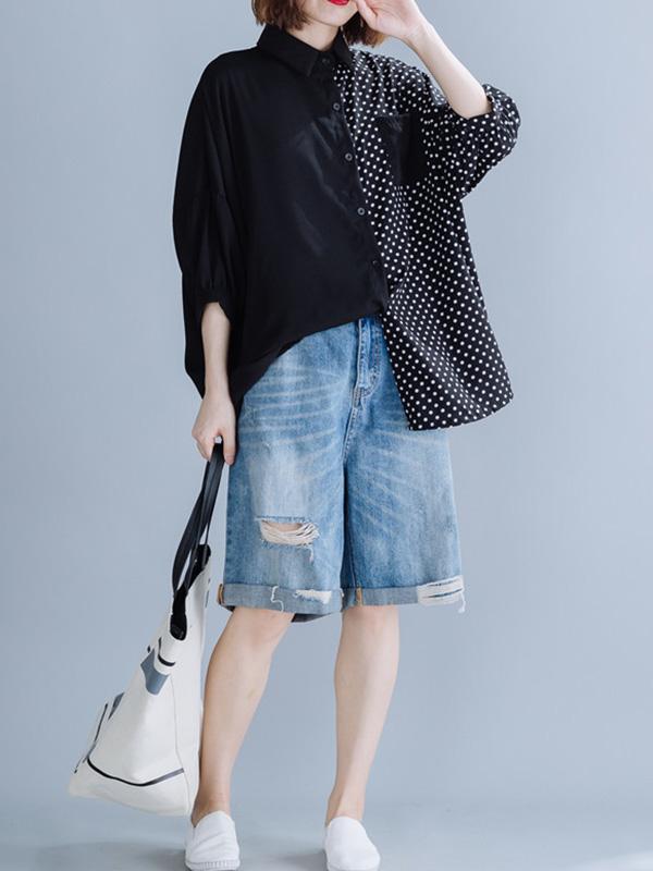 Polka-Dot Splicing Bat Sleeve Long Shirt