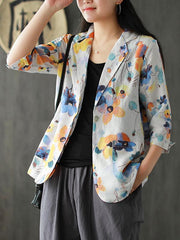 Loose Ramie Floral Printed Suit Outwear