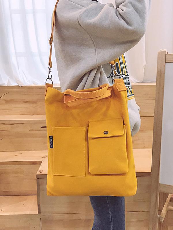 3 Colors With-pockets Canvas Handbag