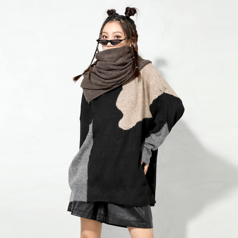 Urban Color-Block Splicing Pullover Sweater