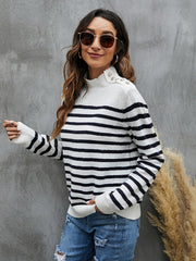 Casual Striped Stand Collar Sweater