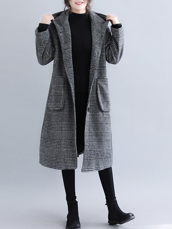 Loose Plaid Woolen Hood Coat