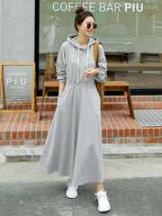 Loose Solid Color Casual A-Line Hoodie Dress