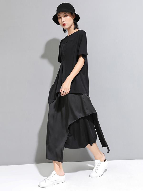 Casual Cropped Ruffled Black T-Shirts