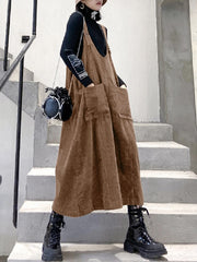 Casual Pure Color Split-Joint Midi Overall Dress