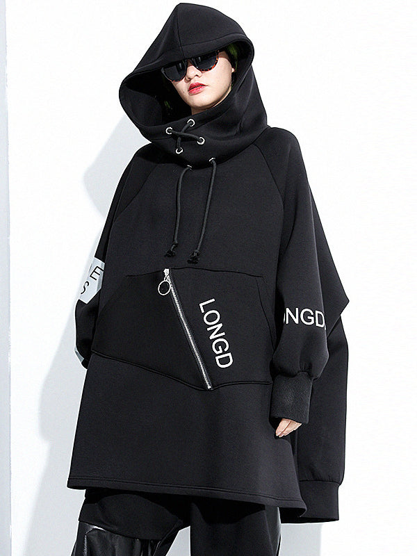 Printed Hooded Zipper Thick Sweatshirt