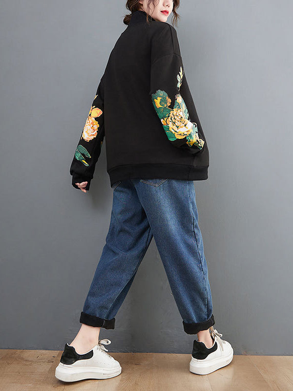 Vintage Print High Neck Sweatshirt