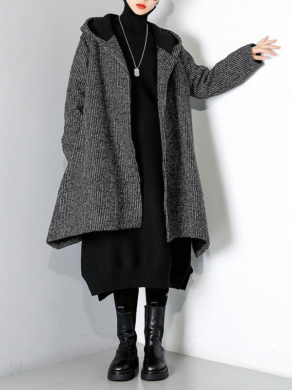 Women Plus Fleece Hooded Irregular Coat