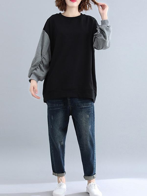 Loose Contrast Color False Two Sweatshirt