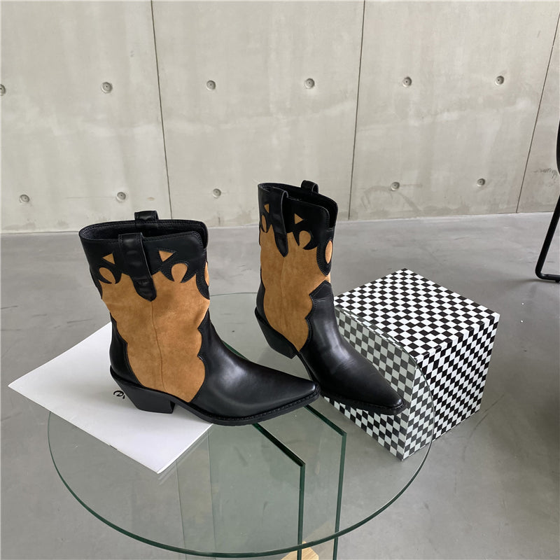 Totem Cowboy Boots Pointed Toe Motorcycle Boots