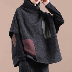 Loose Plaid Splicing High-Neck Sweatshirt