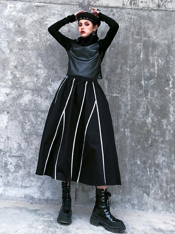 Vintage A-Line High-Waist Striped Skirt