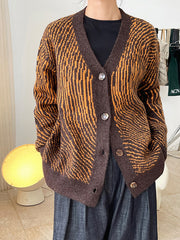 Vintage Abstract Pattern V-Neck Sweater Cardigan