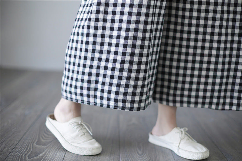 Literary Plaid Sleeveless Casual Loose Jumpsuit