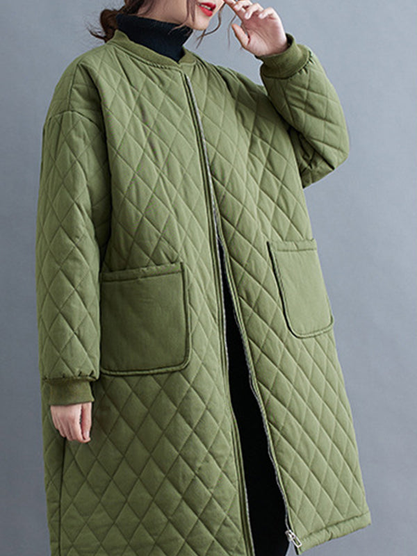 Women Loose Check Pocket Casual Coat