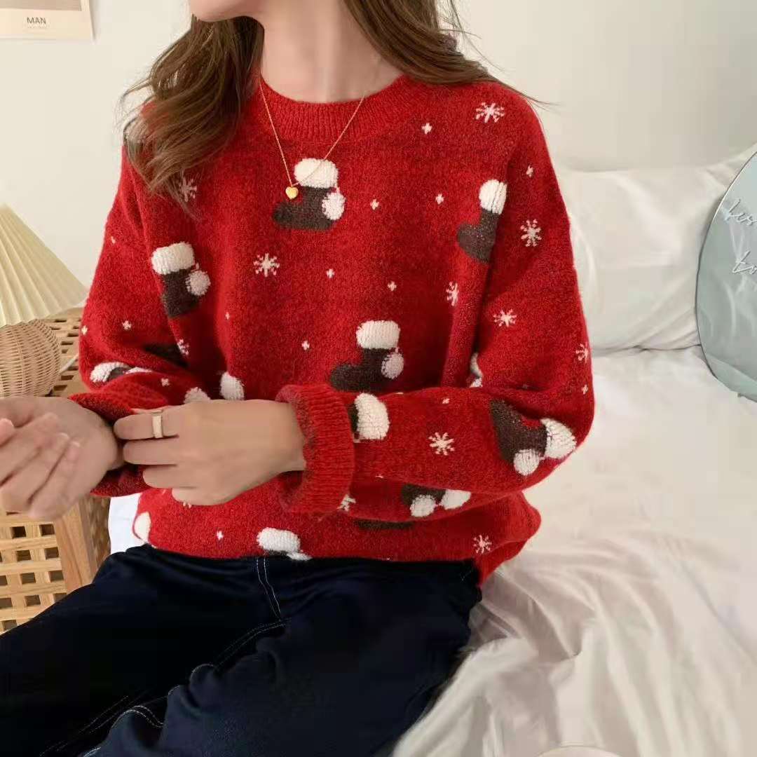 Christmas Shoes Print Loose Sweater