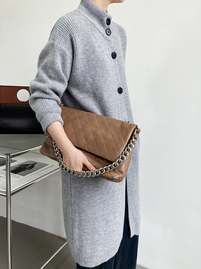 Retro Solid Thicken Knitted Midi Outwear