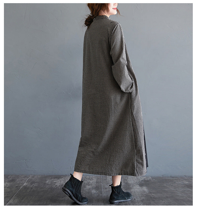 Loose Solid Color Half-Sleeve Cheongsam Midi Dress