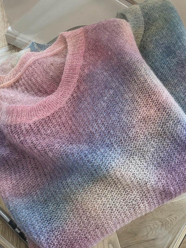 Loose Tie-dyed Mohair Knitting Sweater