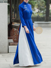 Tradition Blue Long Cheongsam Ao Dai