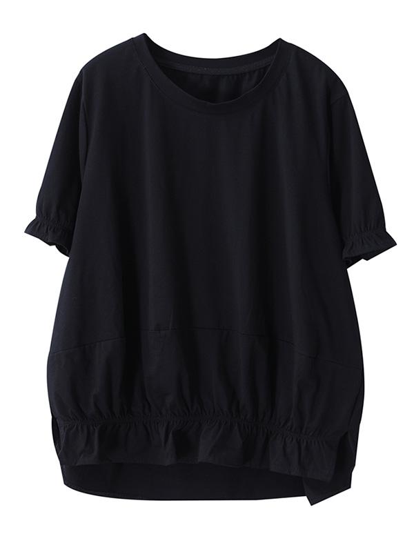 Simple Solid Pleats Falbala T-Shirt