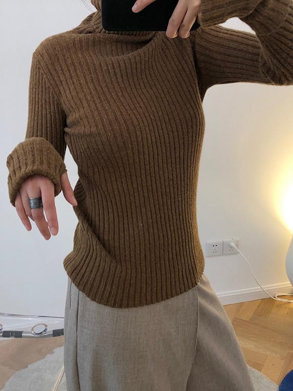 Solid Turtleneck Knitting Sweater