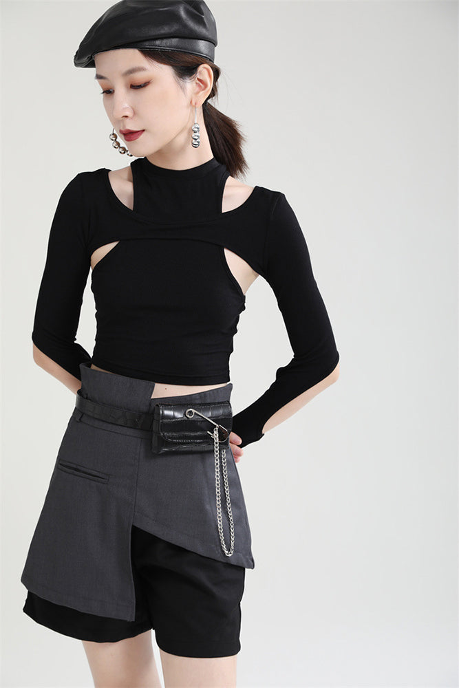 Hollow Cut Short T-Shirt Women's Slim Top