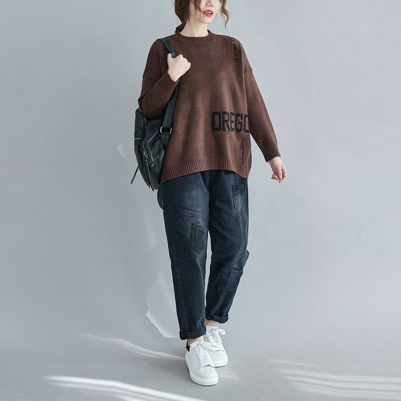 Women Simple High Neck Printed Casual Sweater
