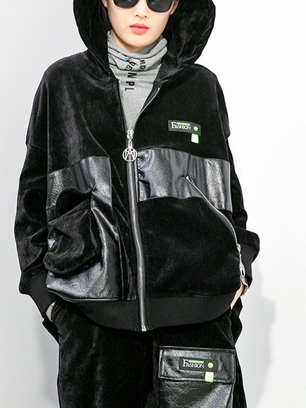 Women Zip Hood Panel Jacket