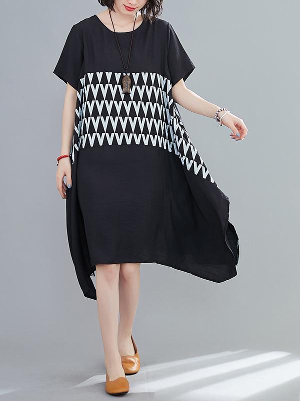 Loose Geometric Splicing Print Cropped Dress