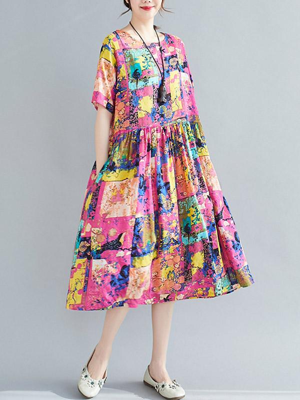 Loose Print A-Line Loose Dress