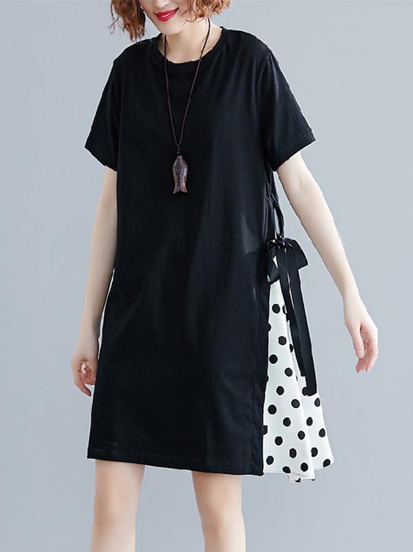 Split-joint False-Two Polka-Dot Dress